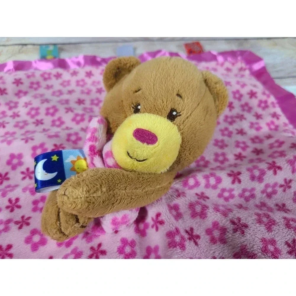 Taggies Plush Brown Teddy Bear Lovey Security Blanket Pink Satin Trim 14